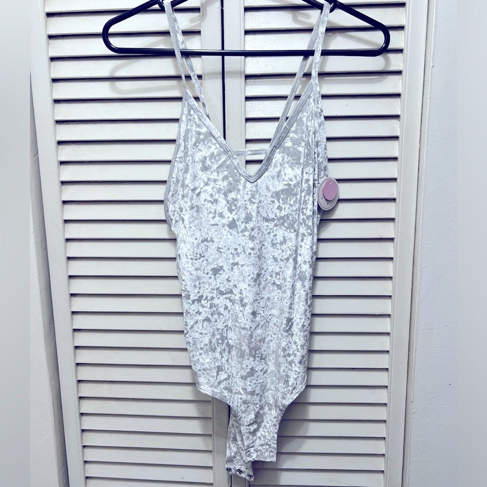 Silver velvet strap bodysuit New with tags